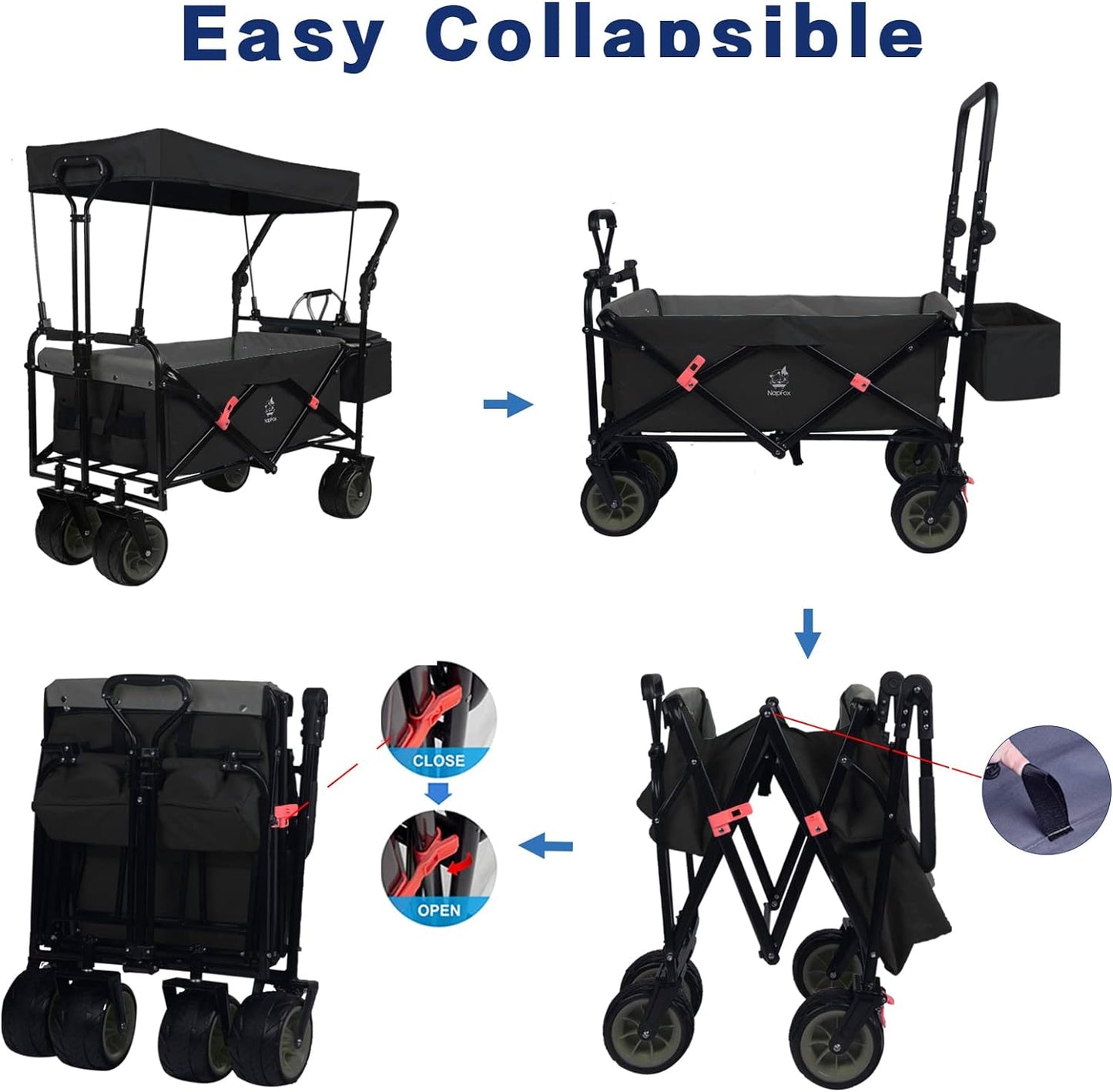 IFAST Collapsible Wagon Heavy Duty Folding Cart with Removable Canopy