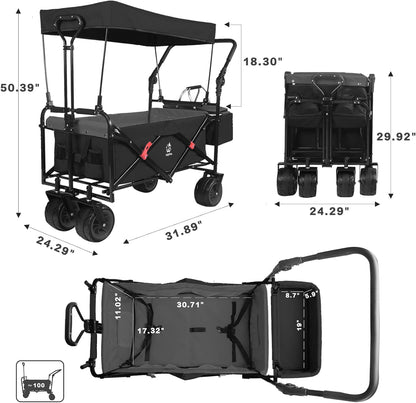IFAST Collapsible Wagon Heavy Duty Folding Cart with Removable Canopy