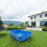 Blue rectangular above ground swimming pools