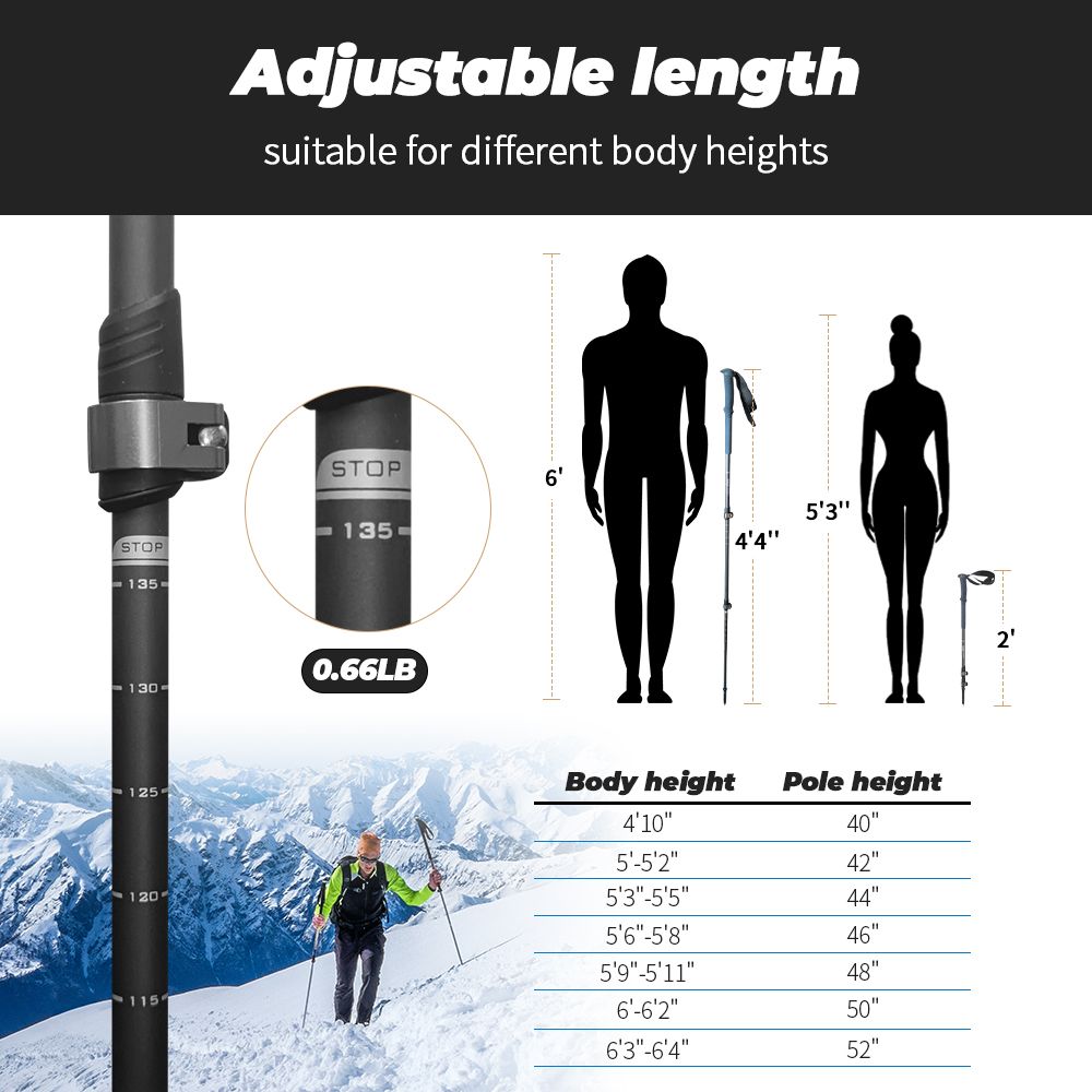 collapsable hiking poles length