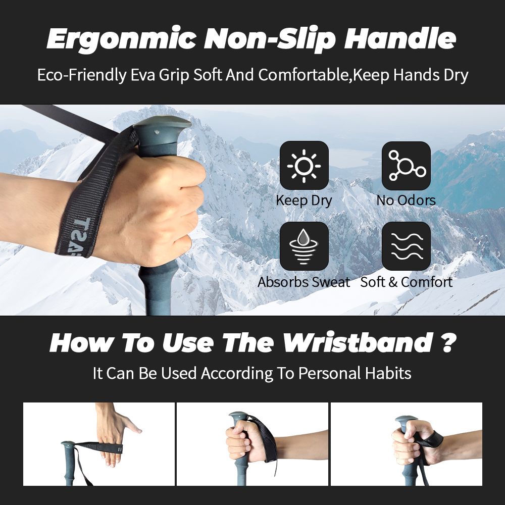 trekking poles with ergonmic non-slip handle