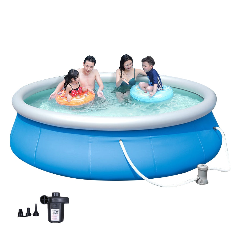 blue inflatable swimming pool